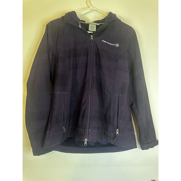 Free Country Women’s Hooded Jacket L Navy Blue Softshell Fleece Zip - Picture 1 of 8